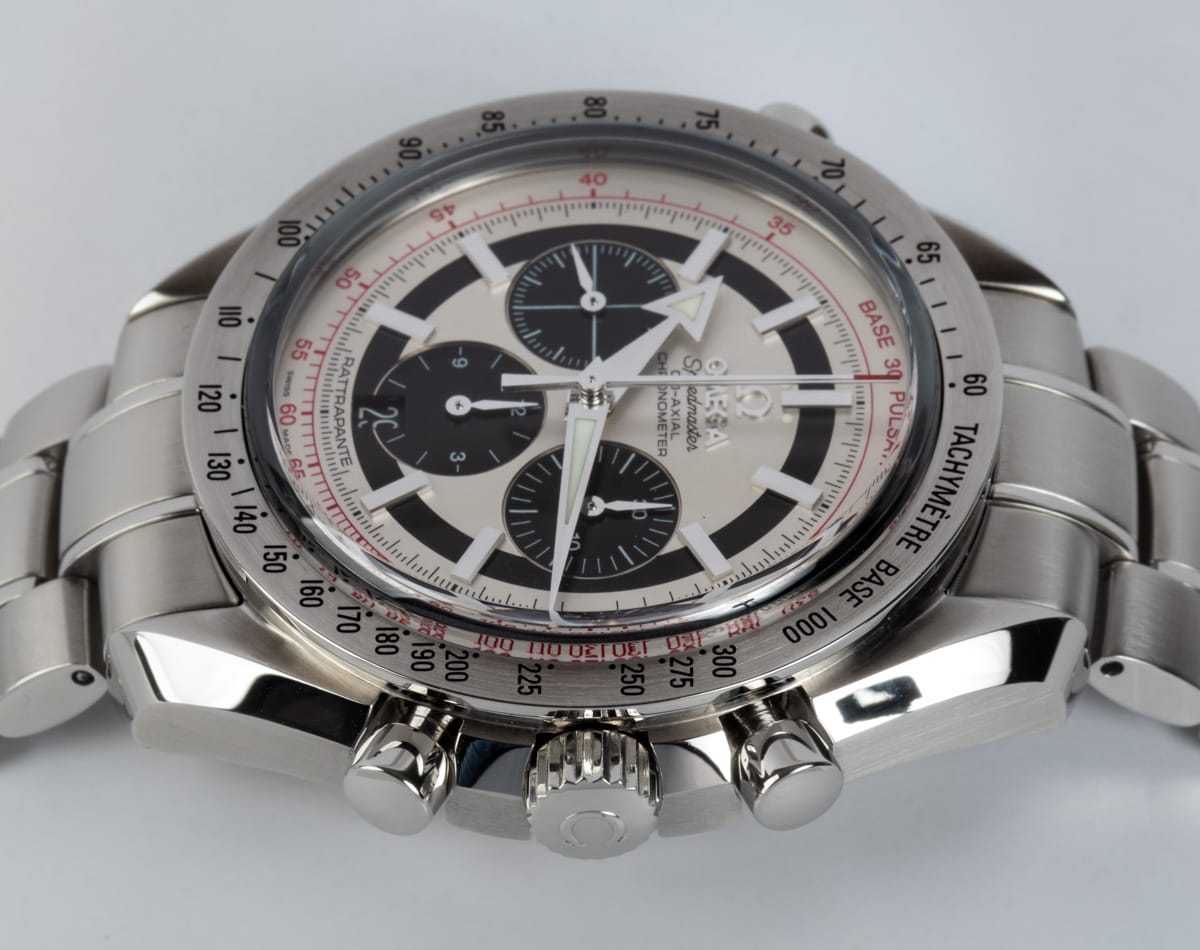 Crown Side Shot of Speedmaster Broad Arrow Co-Axial Rattrapante