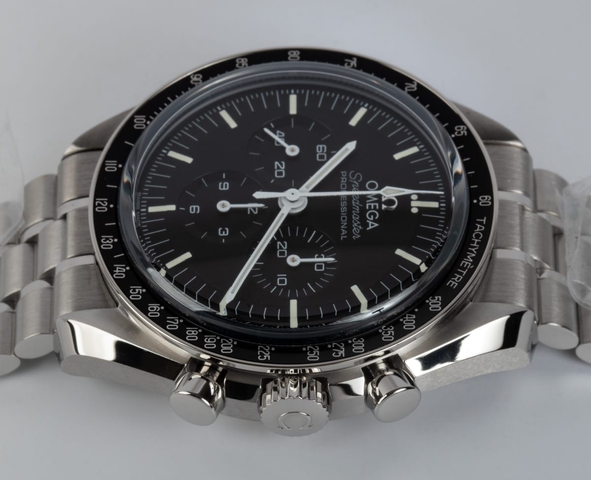 Crown Side Shot of Speedmaster Moonwatch Professional Co-Axial Master Chronometer