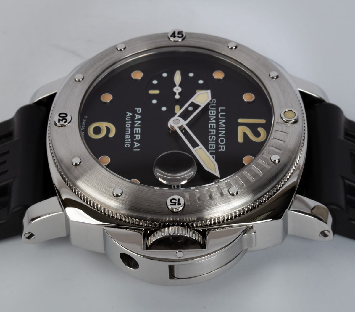 Crown Side Shot of Luminor Submersible 'Tritium Dial'