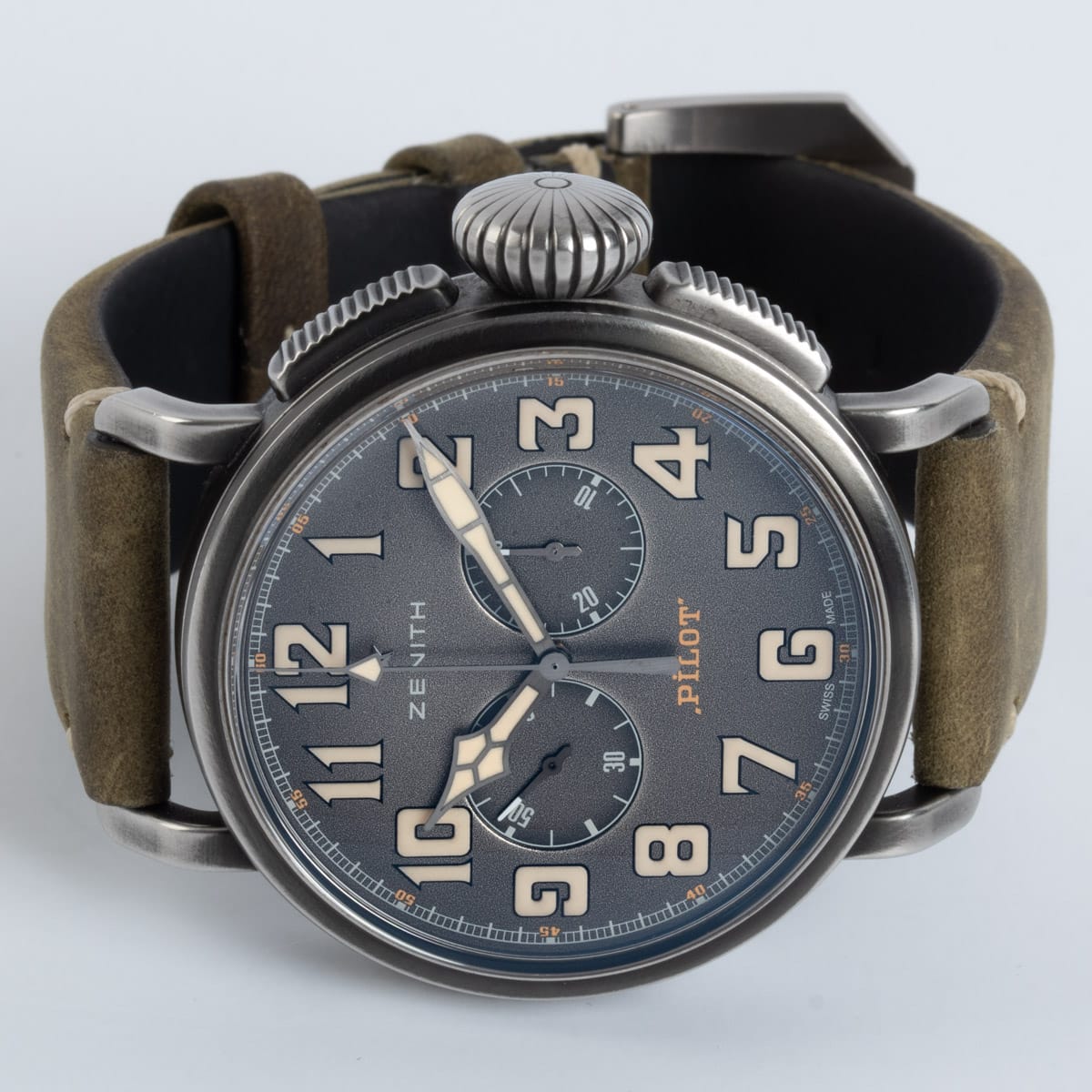 Front View of Pilot Type 20 Ton Up Chronograph
