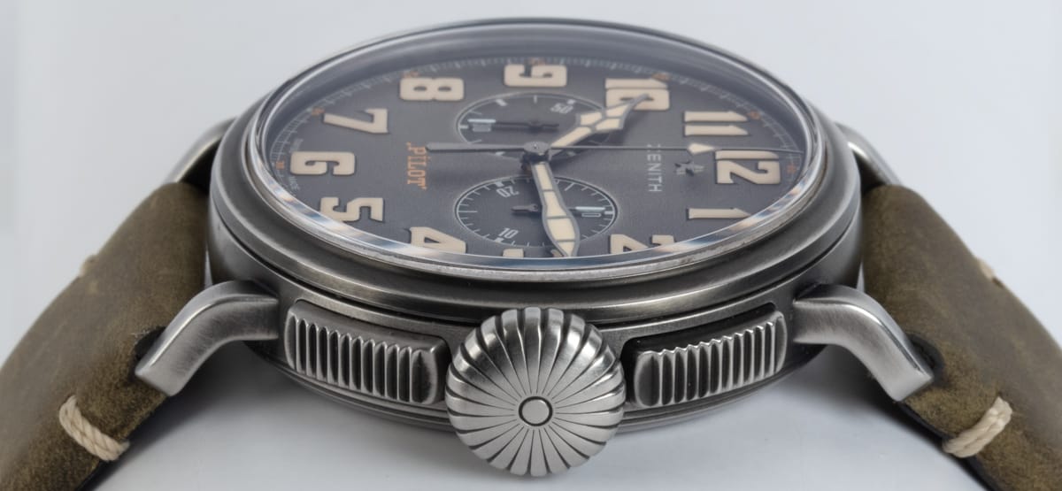 Crown Side Shot of Pilot Type 20 Ton Up Chronograph