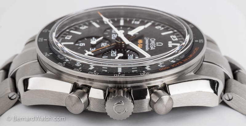 Crown Side Shot of Speedmaster HB-SIA 'Solar Impulse' Co-Axial GMT Chronograph