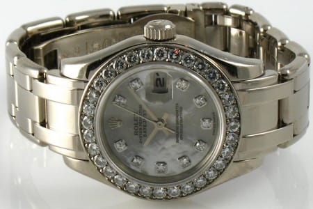 Front View of Ladies Masterpiece Datejust Pearlmaster