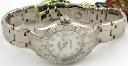 Front View of Ladies Datejust Masterpiece Pearlmaster