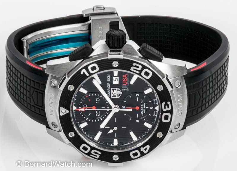 Front View of Aquaracer 500m Chronograph 'Oracle Edition'