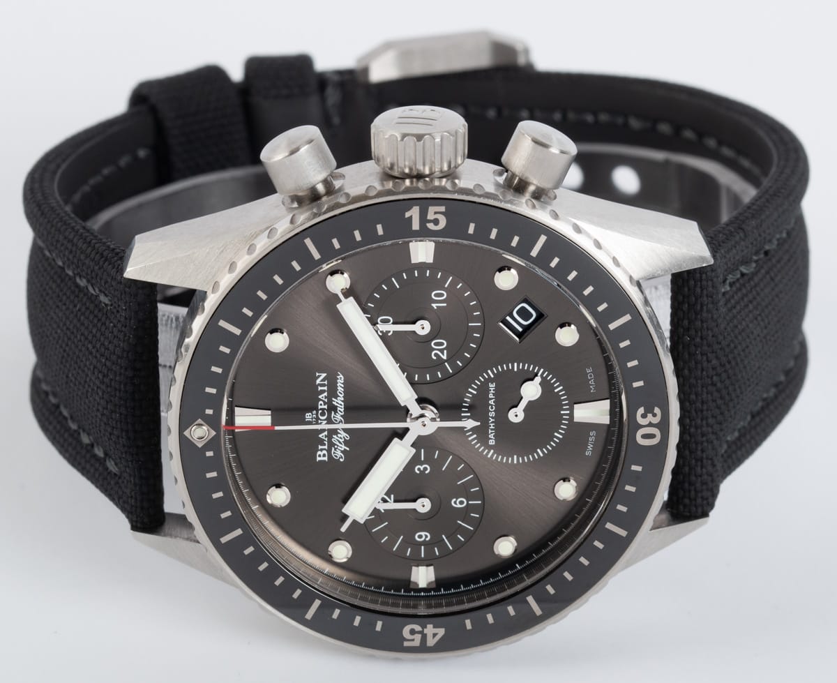 Front View of Fifty Fathoms Bathyscape Flyback Chronograph