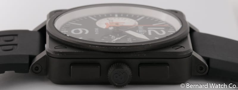 Crown Side Shot of BR 03-94 Black and White Carbon Chronograph