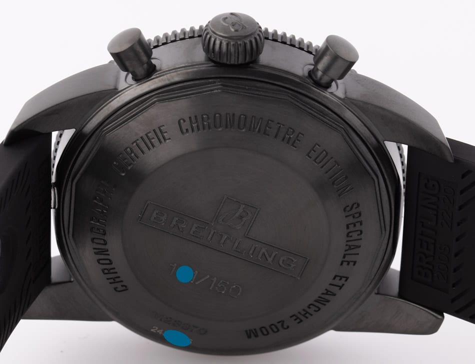 Caseback of SuperOcean Heritage Chronograph 44 BlackSteel