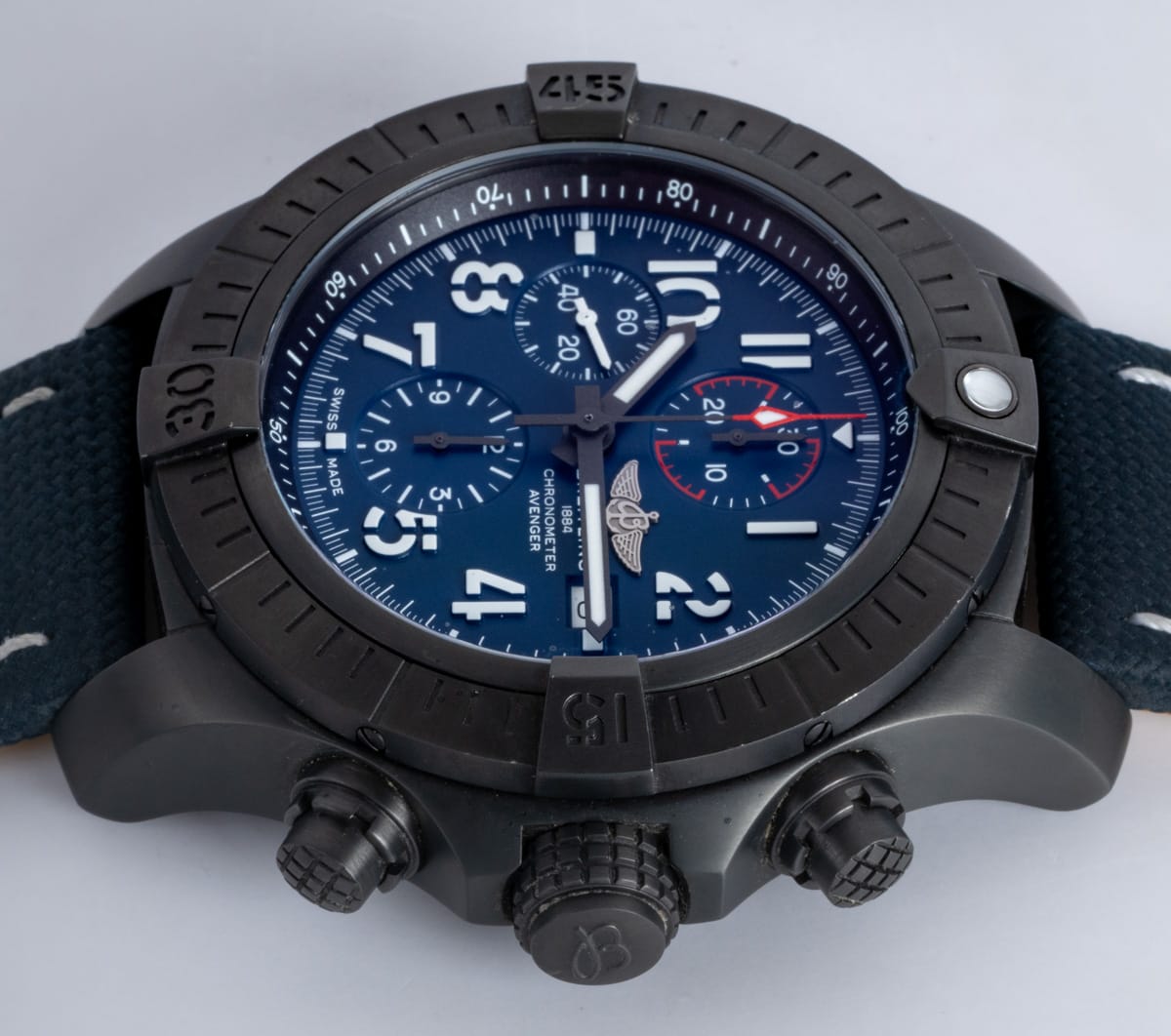 Crown Side Shot of Super Avenger Chronograph 48 Night Mission