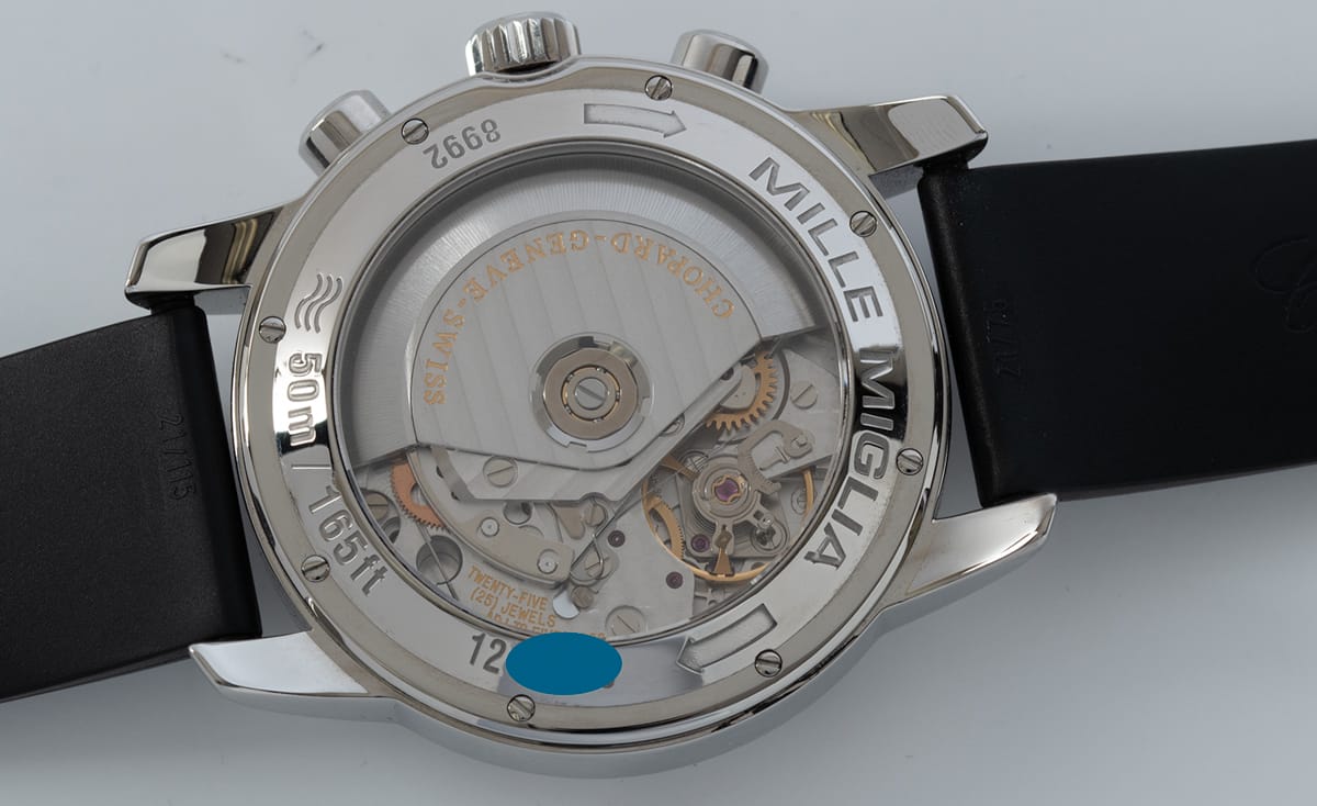 Caseback of Mille Miglia Chronograph GMT