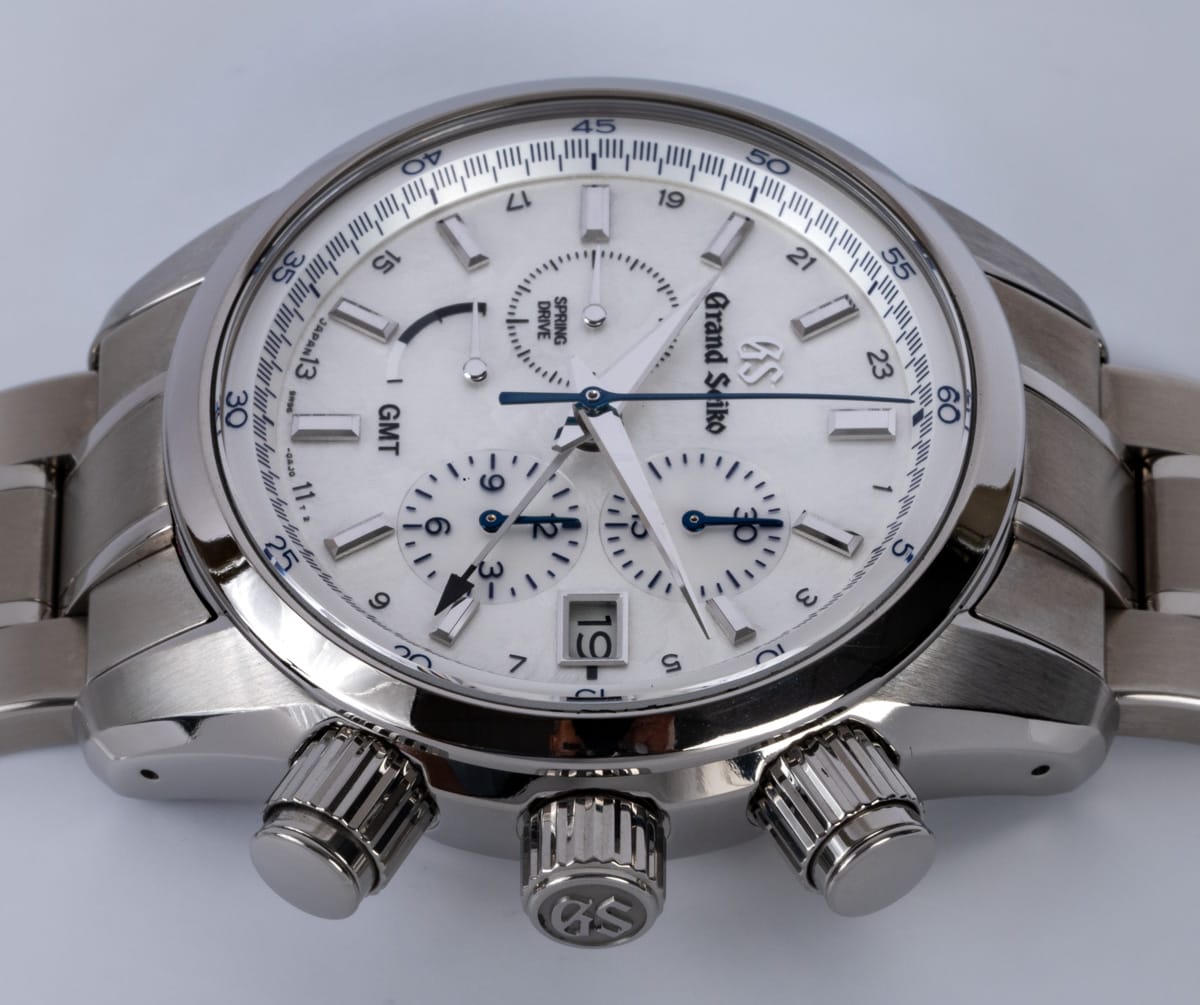 Crown Side Shot of Spring Drive Chronograph GMT '15th Anniversary'