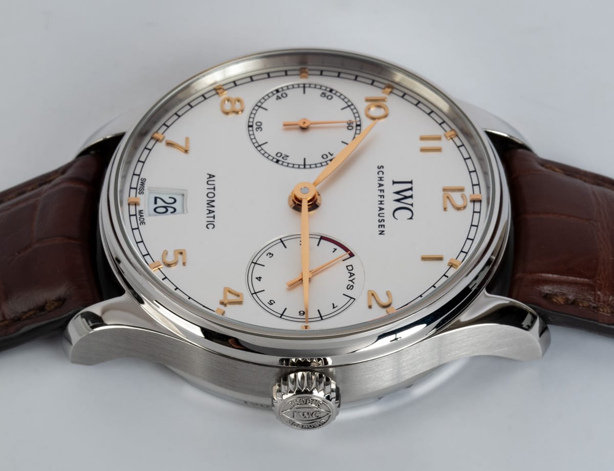 Crown Side Shot of Portugieser Automatic 7-Day Power Reserve