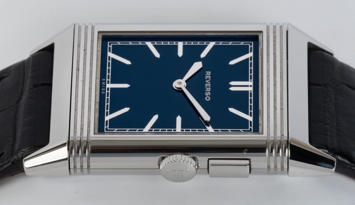 Crown Side Shot of Reverso Ultra Thin Duoface Blue Boutique Edition