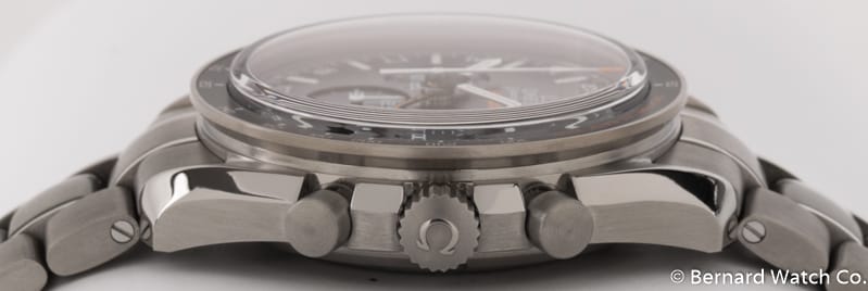 Crown Side Shot of Speedmaster HB-SIA 'Solar Impulse' Co-Axial GMT Chronograph