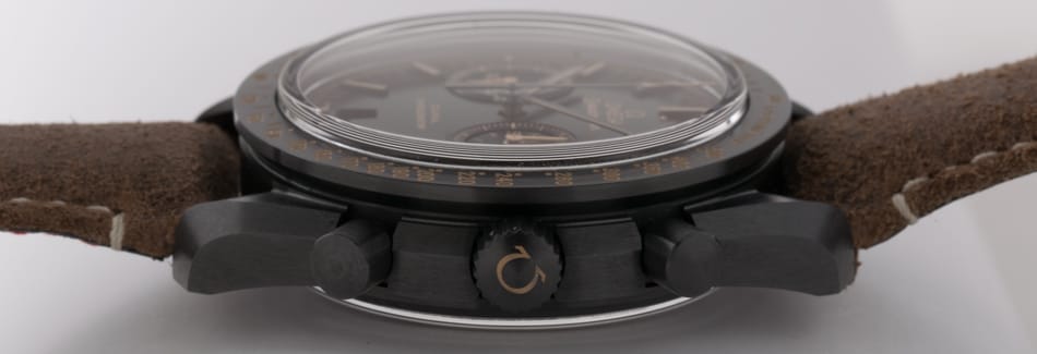 Crown Side Shot of Speedmaster Dark Side of the Moon 'Vintage Black'