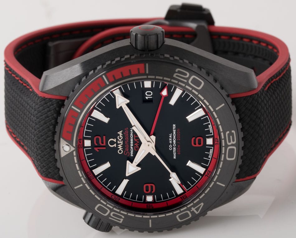 Front View of Seamaster Planet Ocean GMT 'Deep Black' Red