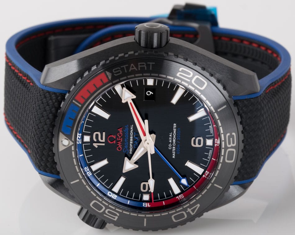Front View of Seamaster Planet Ocean GMT 'Deep Black' ETNZ