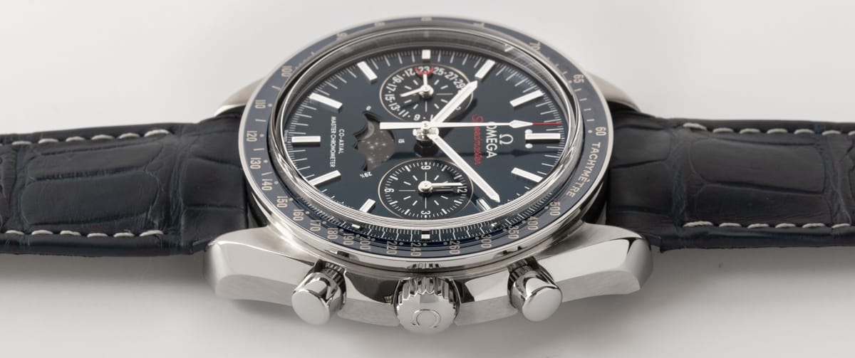 Crown Side Shot of Speedmaster Moonwatch Moonphase Chronograph