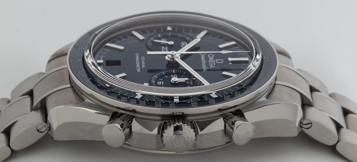 Crown Side Shot of Speedmaster Moonwatch Co-Axial Chronograph
