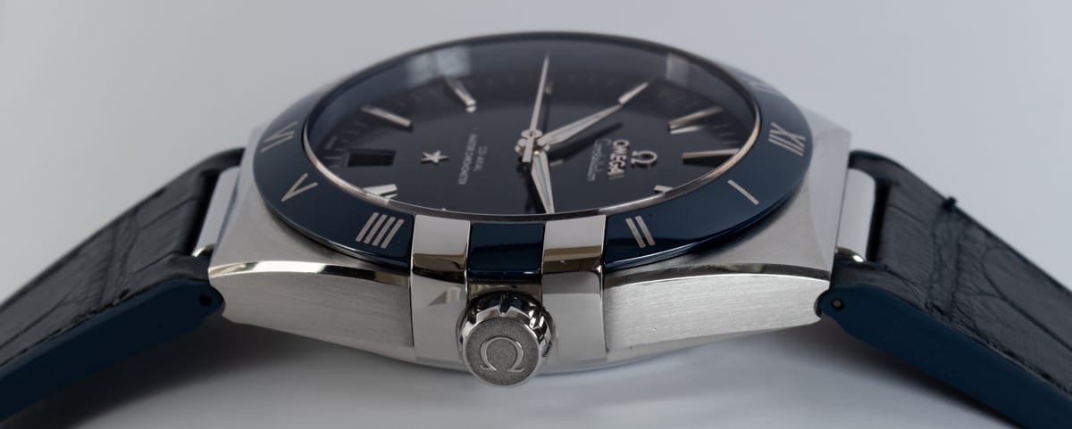Crown Side Shot of Constellation Co-Axial Master Chronometer 