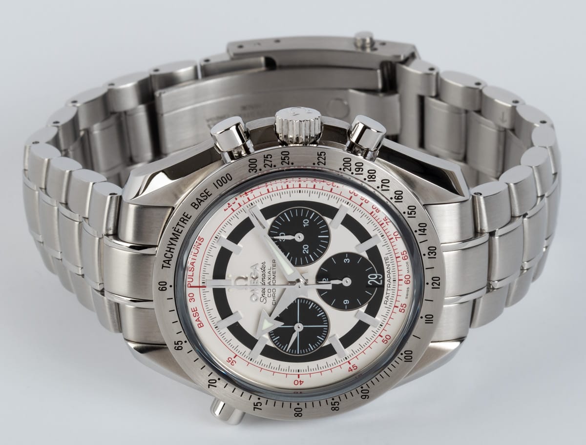 Front View of Speedmaster Broad Arrow Co-Axial Rattrapante