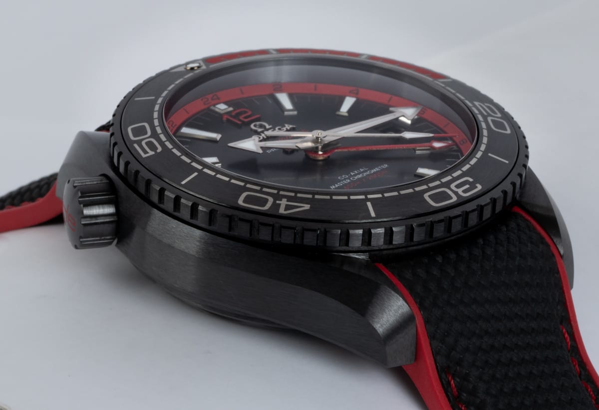 9' Side Shot of Seamaster Planet Ocean GMT 'Deep Black' Red