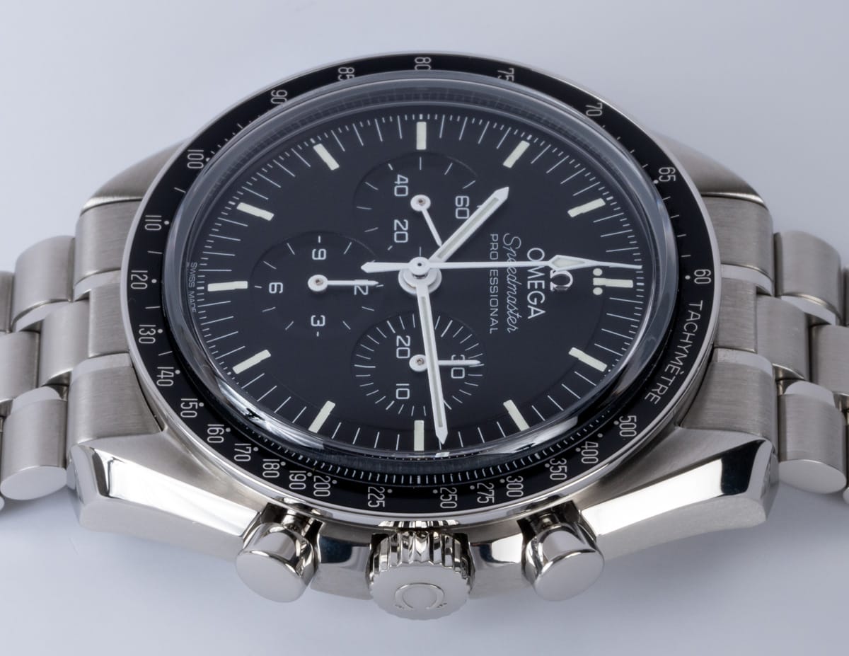 Crown Side Shot of Speedmaster Moonwatch Professional Co-Axial Master Chronometer