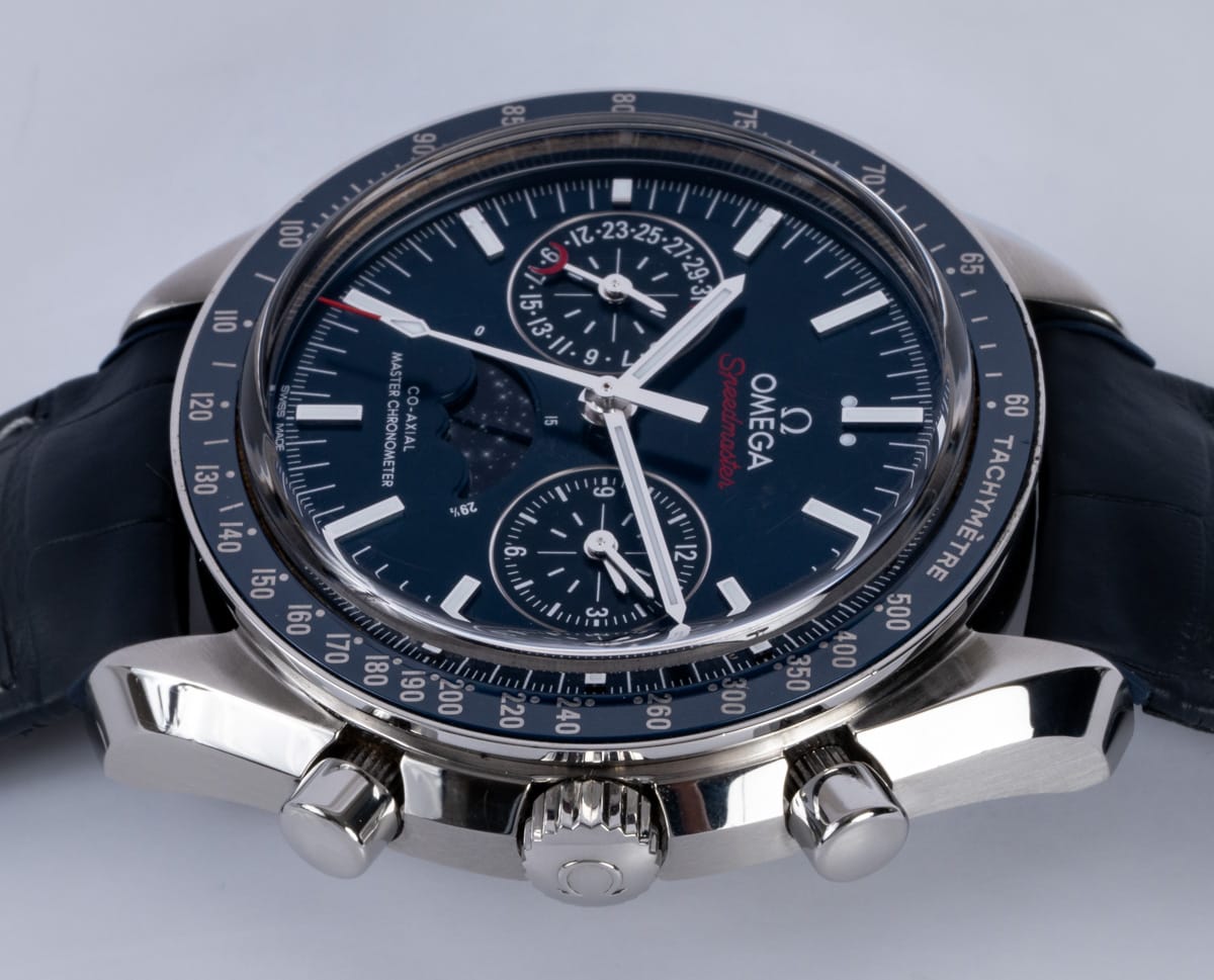 Crown Side Shot of Speedmaster Moonwatch Moonphase Chronograph