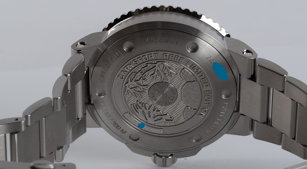 Caseback of Aquis Carysfort Reef Limited Edition