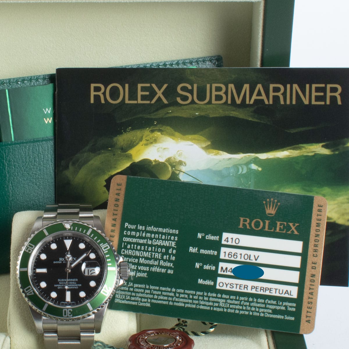 View in Box of Submariner Date 'Anniversary' Kermit