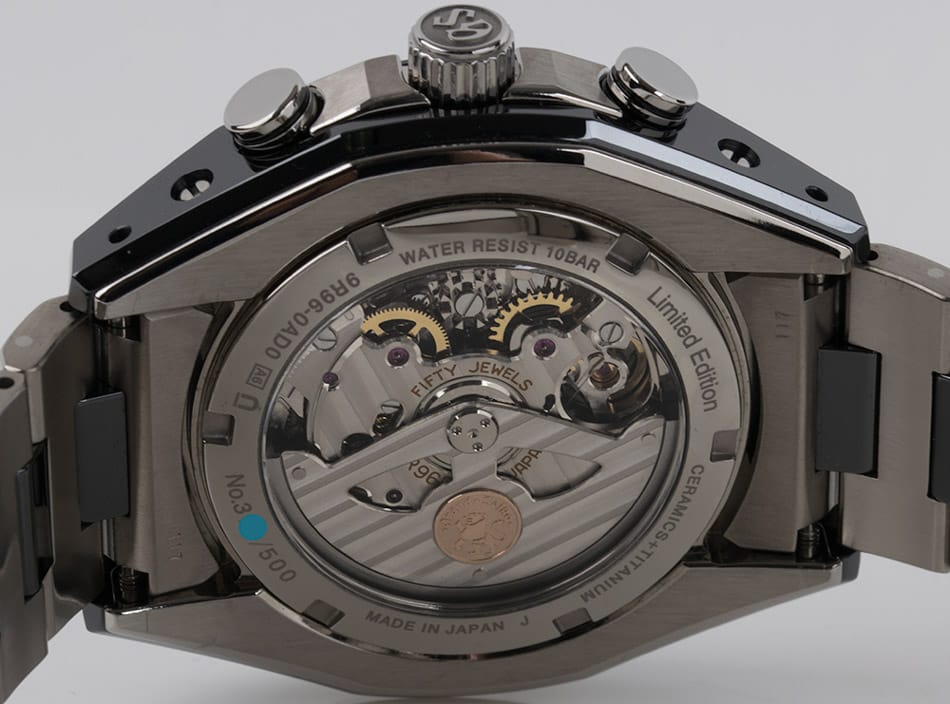 Caseback of Grand Seiko Black Ceramic Limited Edition