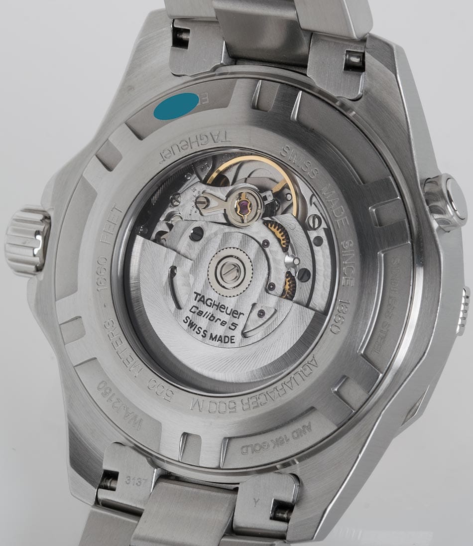 Caseback of Aquaracer Automatic 500M Calibre 5