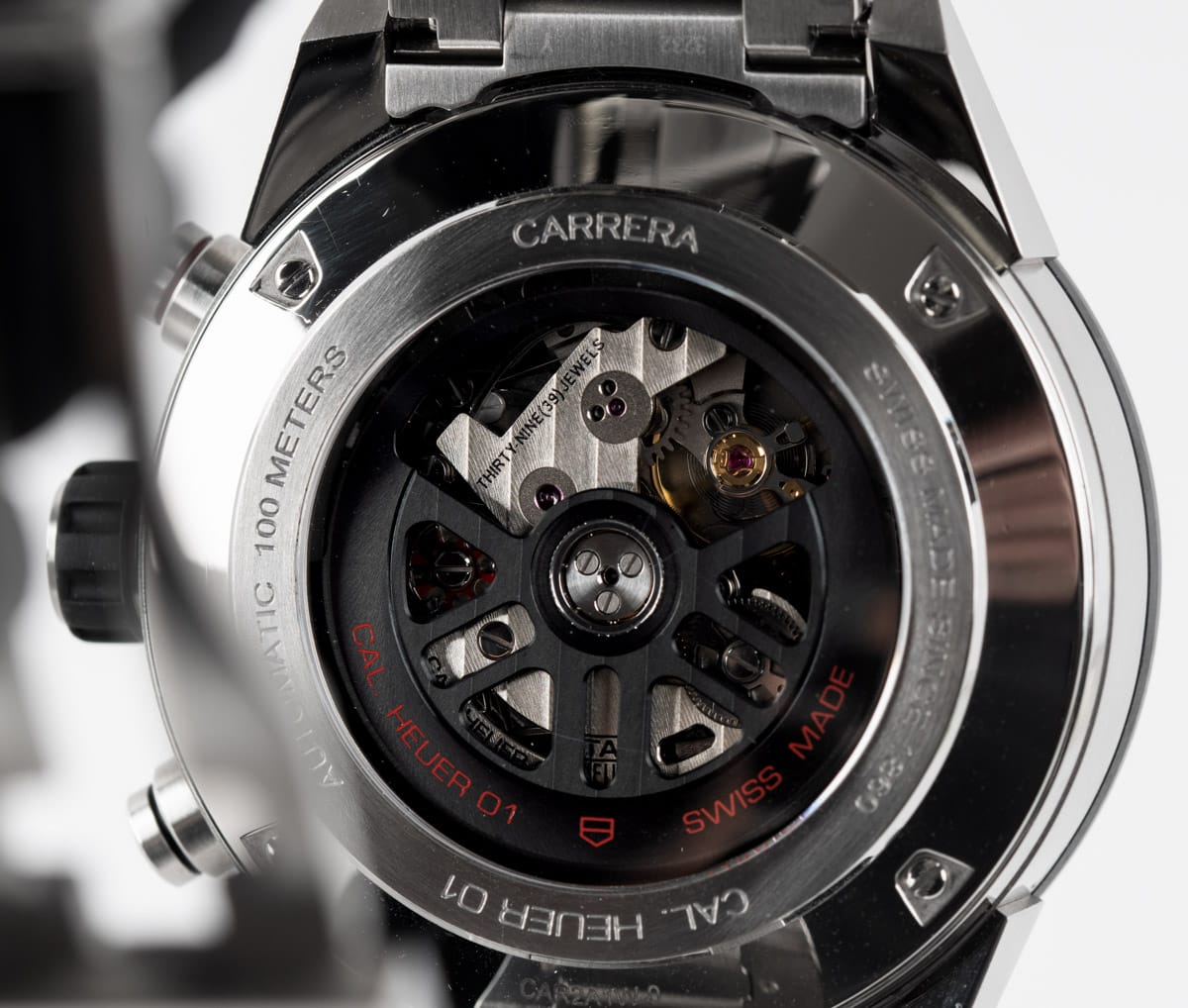 Caseback of Carrera Chronograph Calibre Heuer 01