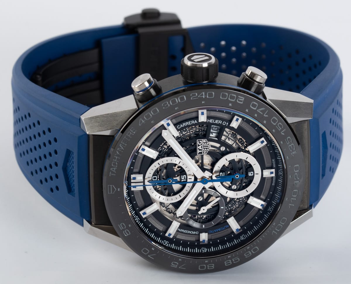 Front View of Carrera Chronograph Calibre Heuer 01 Blue Touch