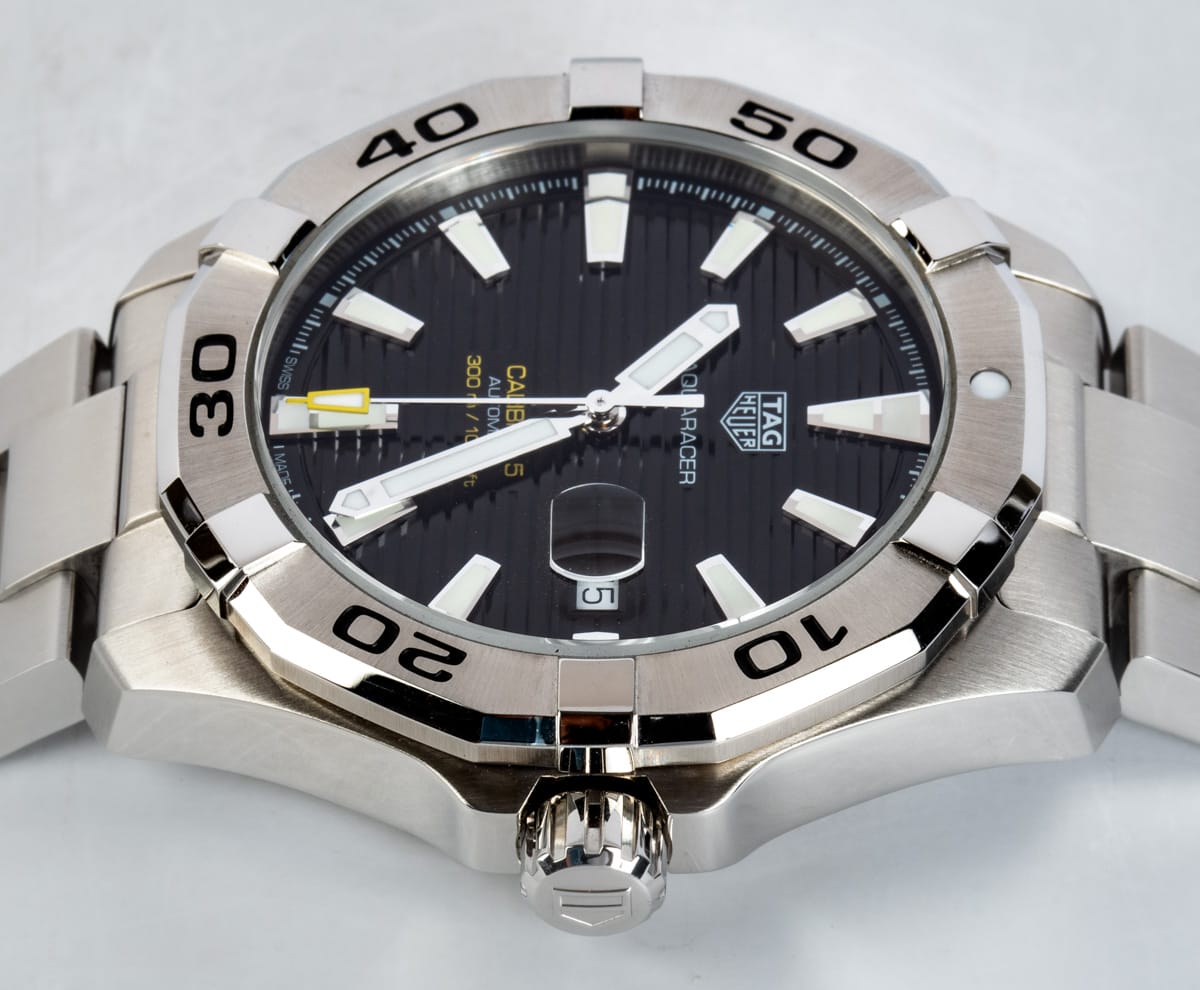 Crown Side Shot of Aquaracer Calibre 5