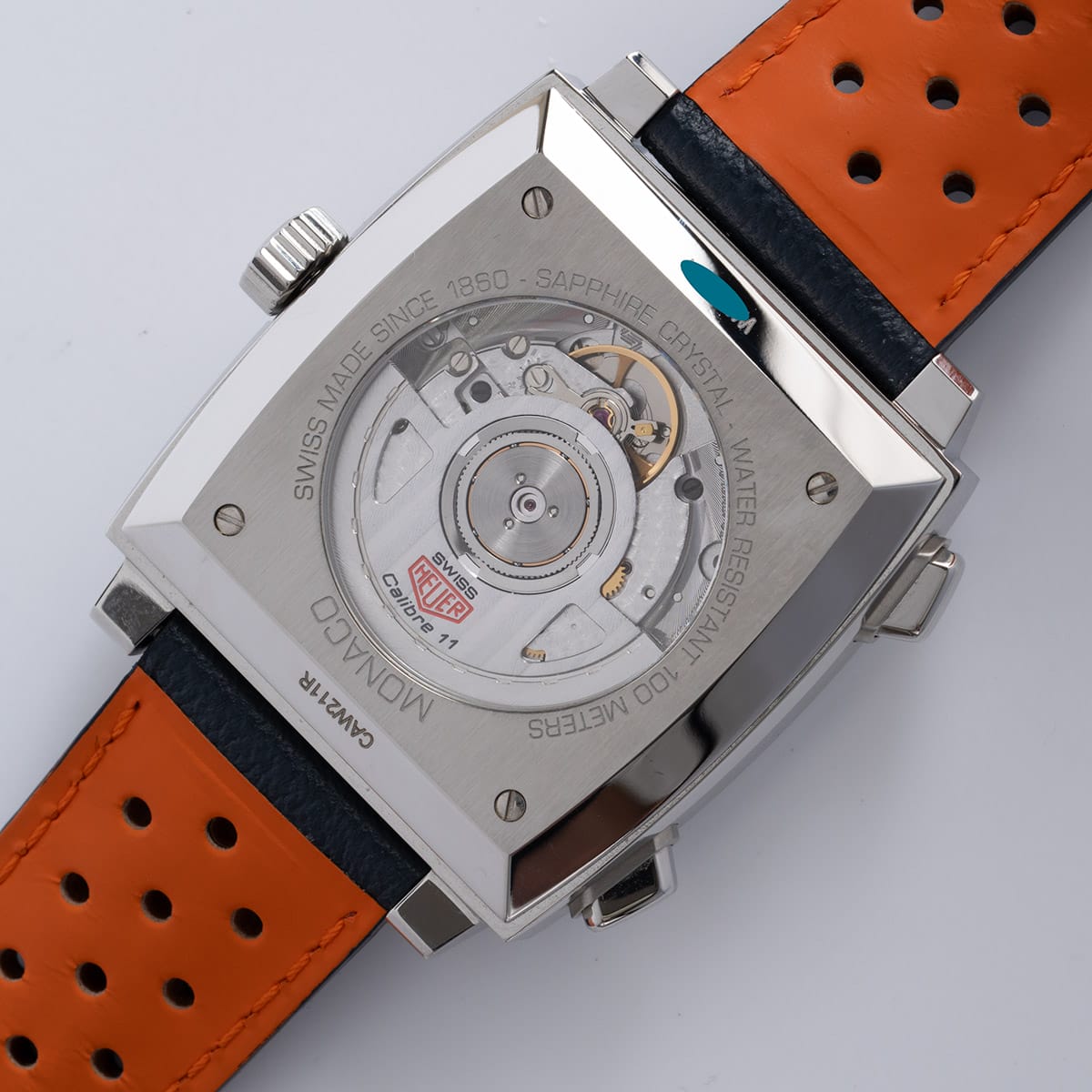 Caseback of Monaco Calibre 11 Gulf 50th Anniversary