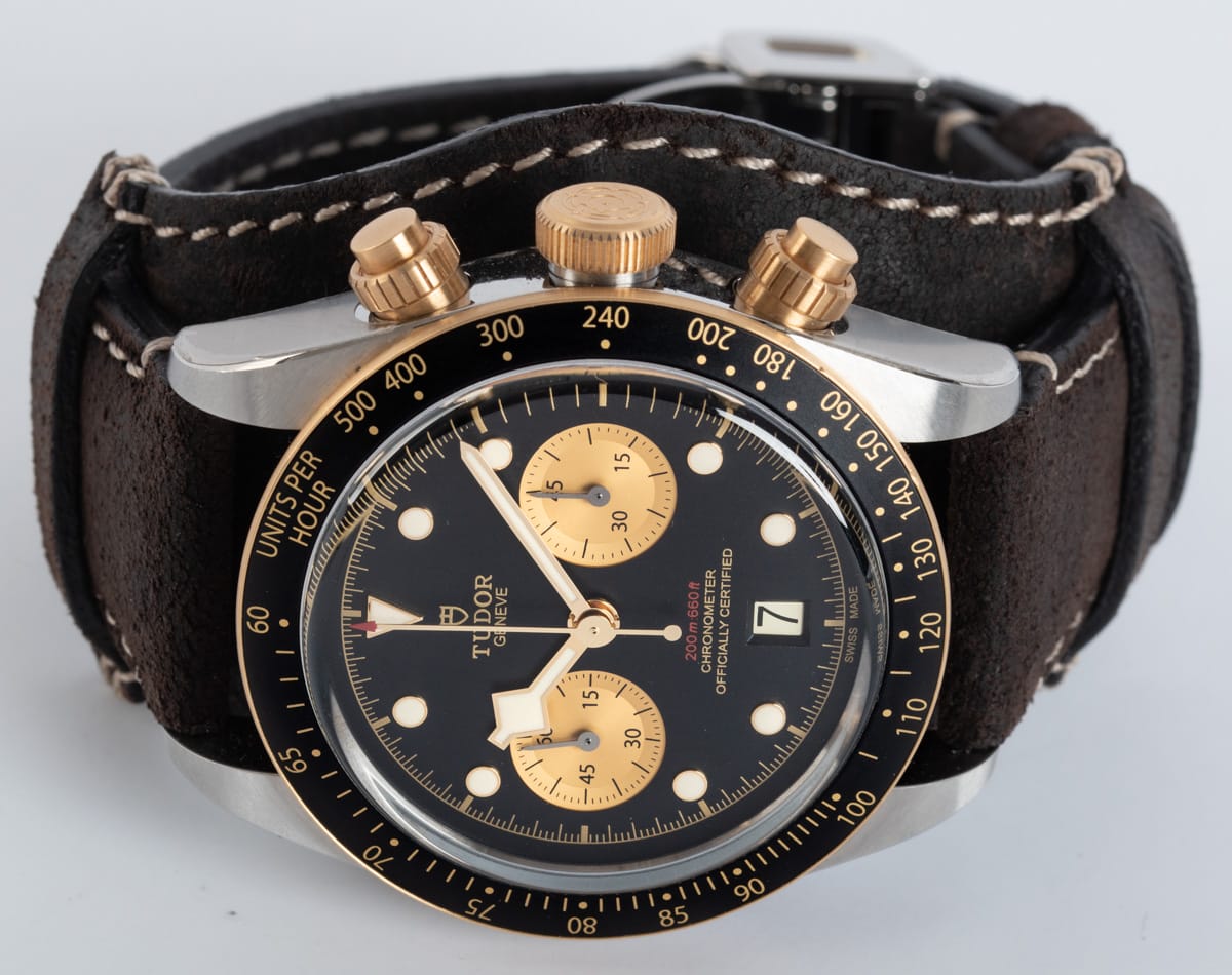 Front View of Heritage Black Bay Chronograph S&G