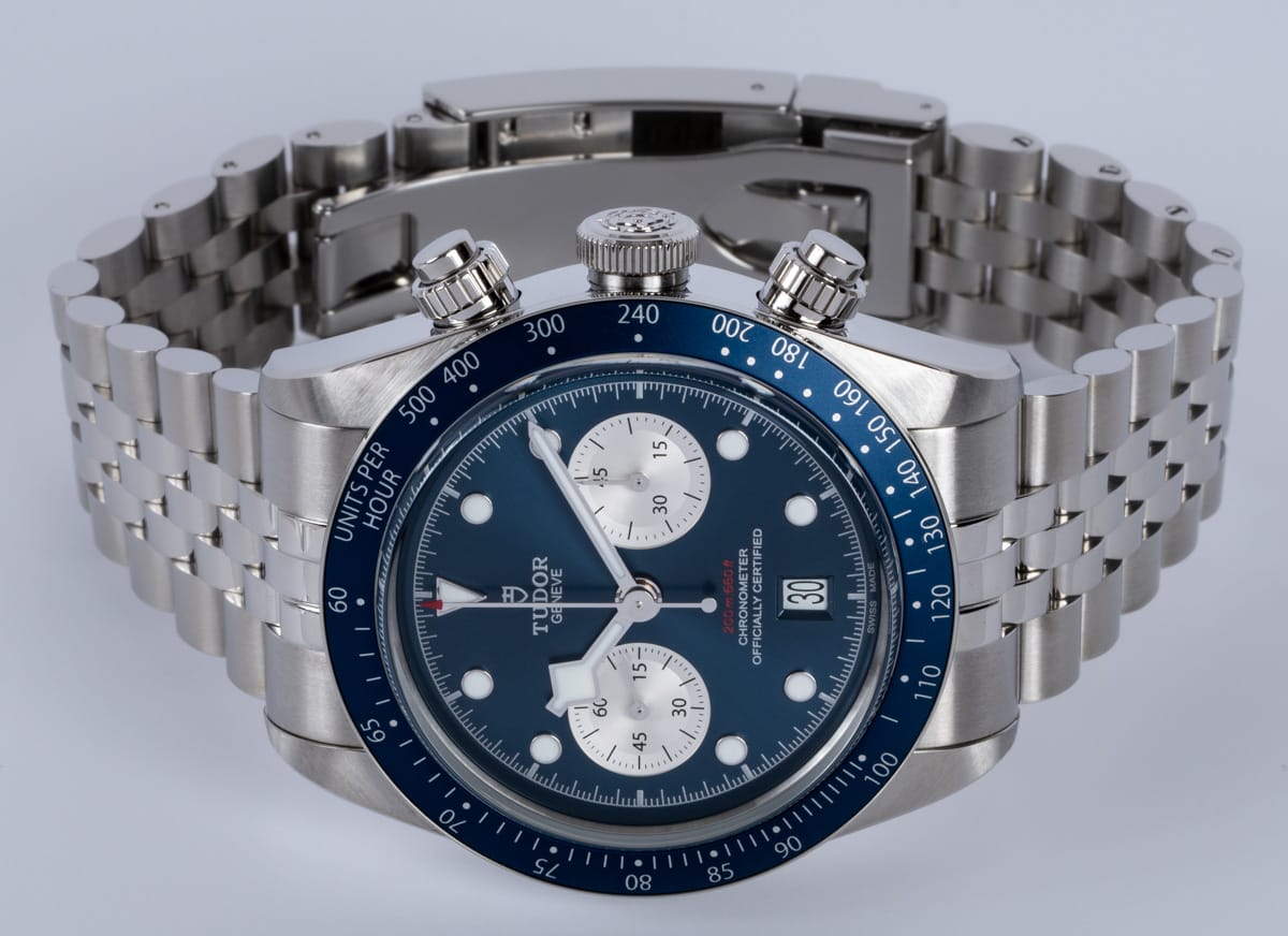 Front View of Black Bay Blue Chronograph