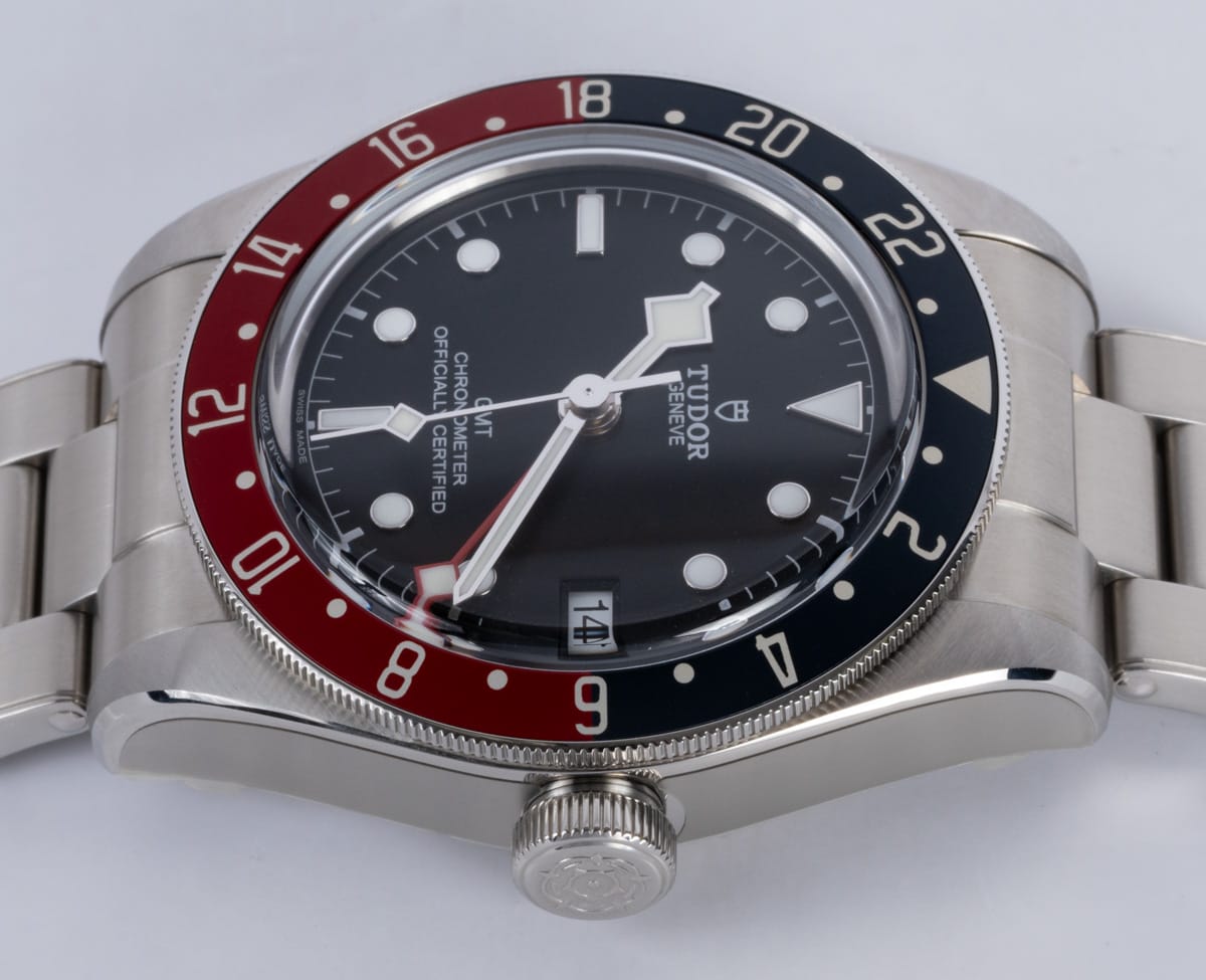 Crown Side Shot of Black Bay GMT 'Pepsi'